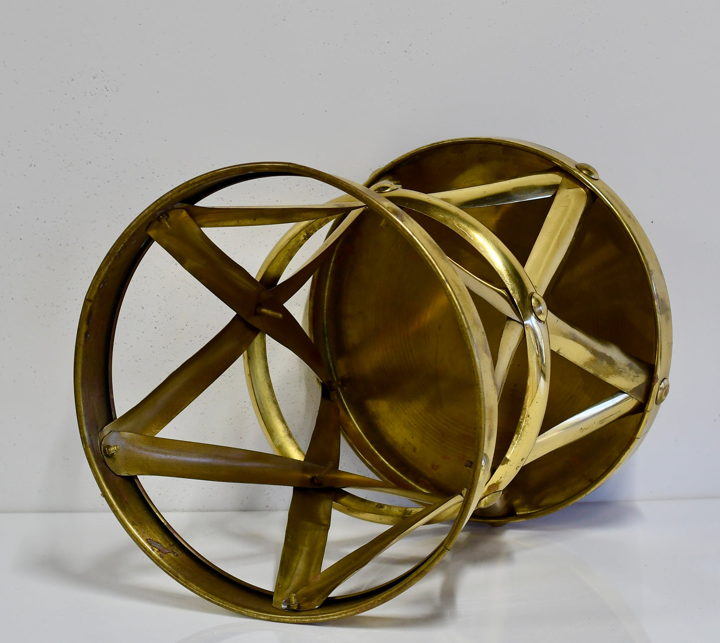 Vintage Hammered Brass Lattice Drum Table Garden Stool HK