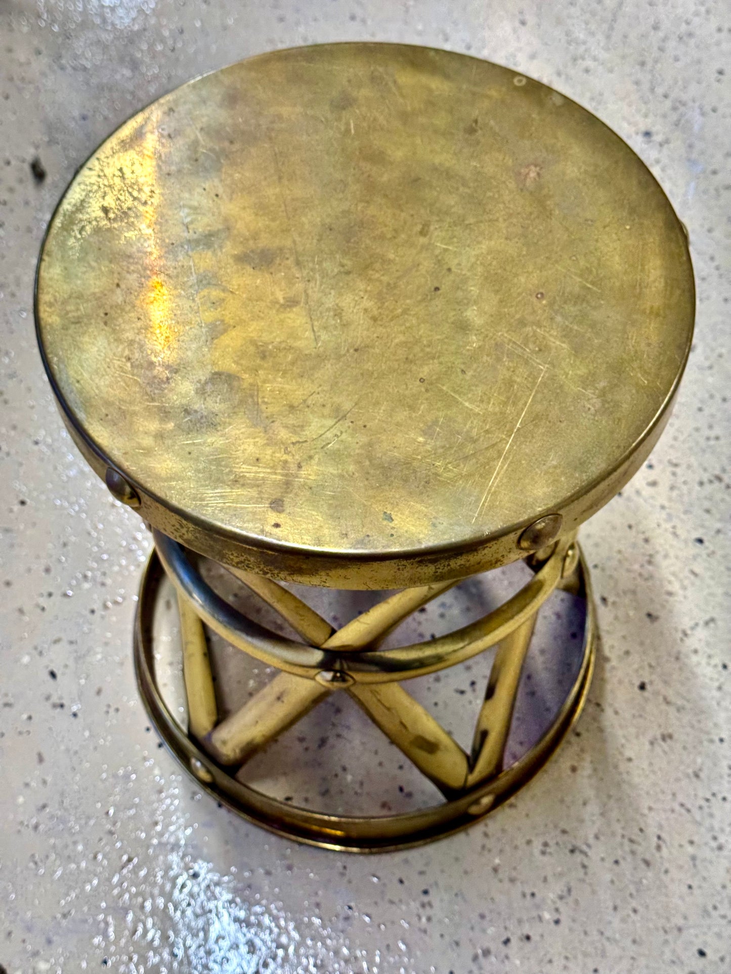 Vintage Hammered Brass Lattice Drum Table Garden Stool HK