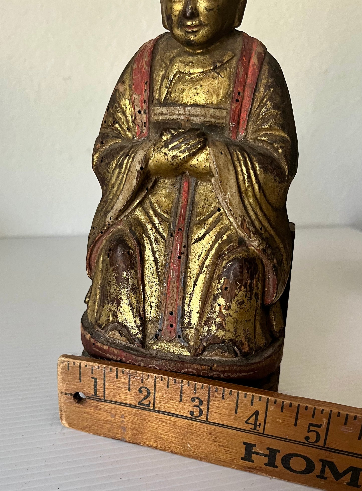 Antique Chinese Gold Gilt Wood Wiseman Alter Sculpture 8.5” Tall