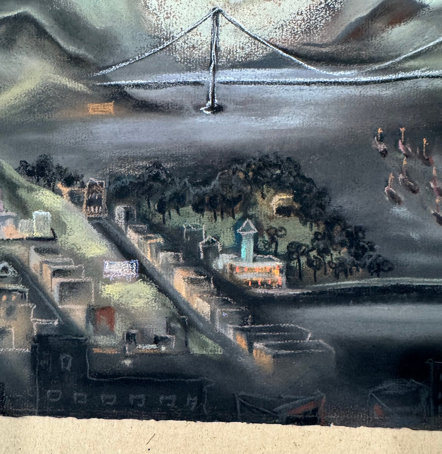 Original Marion Osborn Cunningham Pastel Painting Of San Francisco Bay