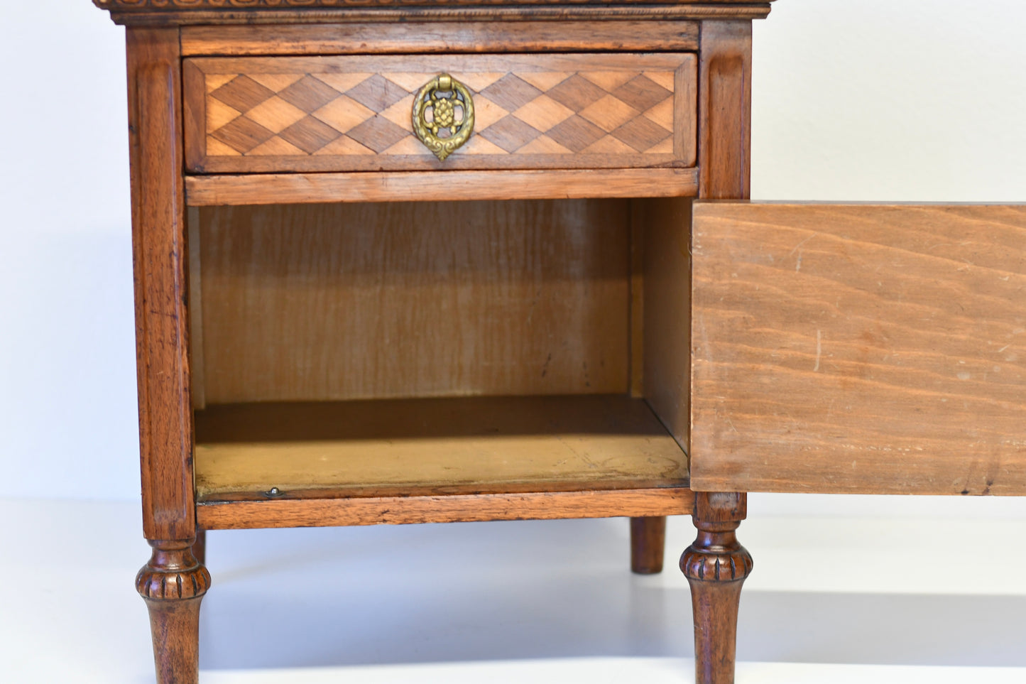 Antique French Louis XVI Petite Walnut & Marble Nightstand Side