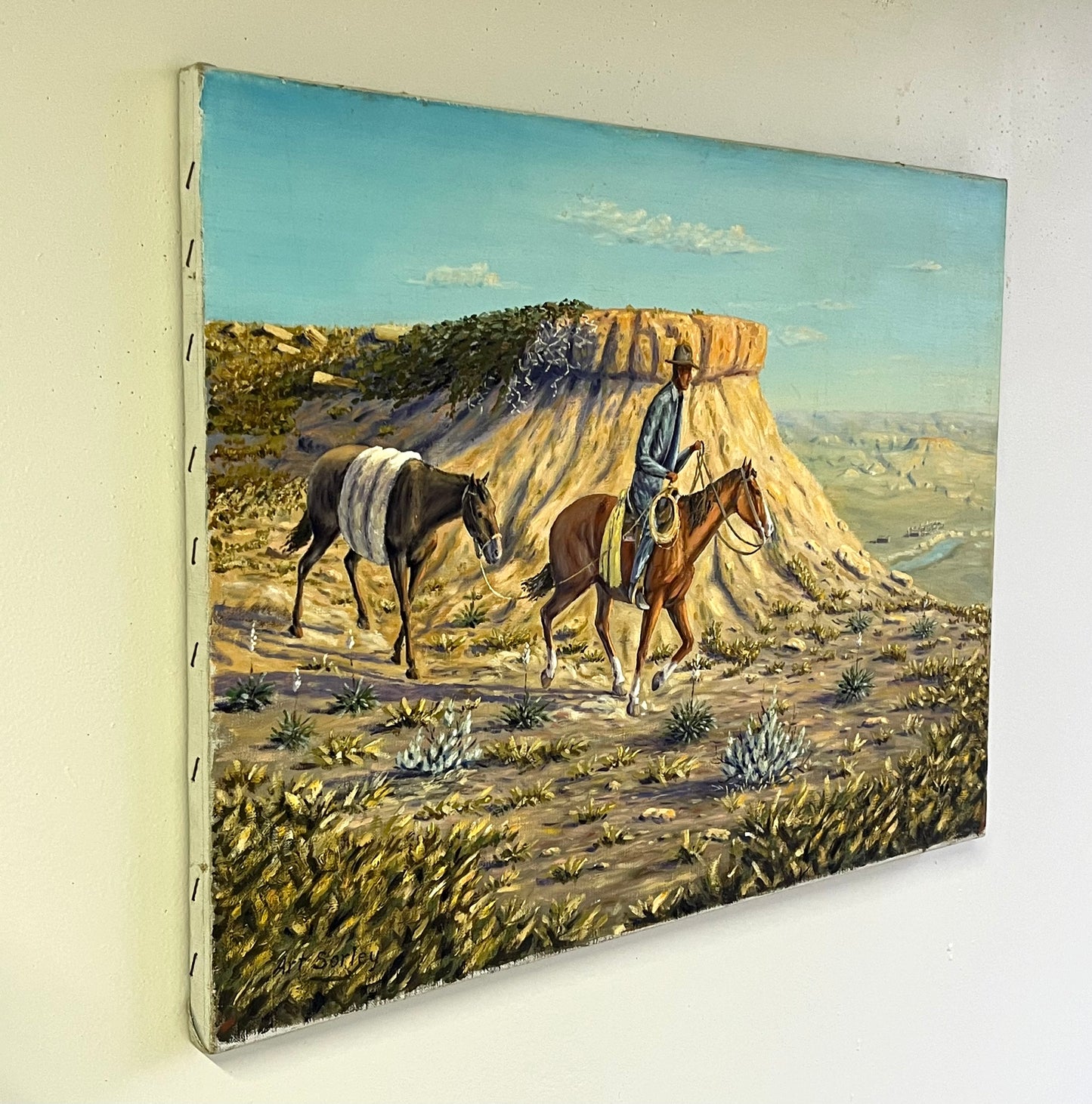 Original Western Cowboy Painting Signed Art Sorley