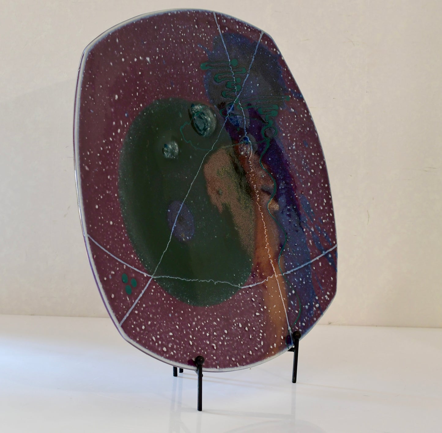 Vintage Handmade Studio Pottery Art Platter Plate Signed 15” Square