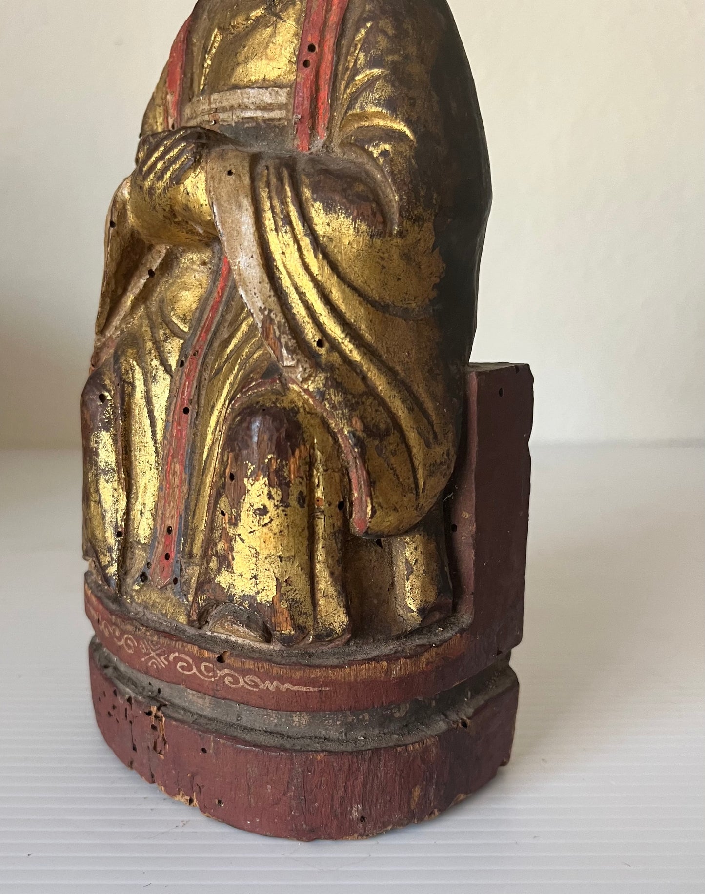 Antique Chinese Gold Gilt Wood Wiseman Alter Sculpture 8.5” Tall