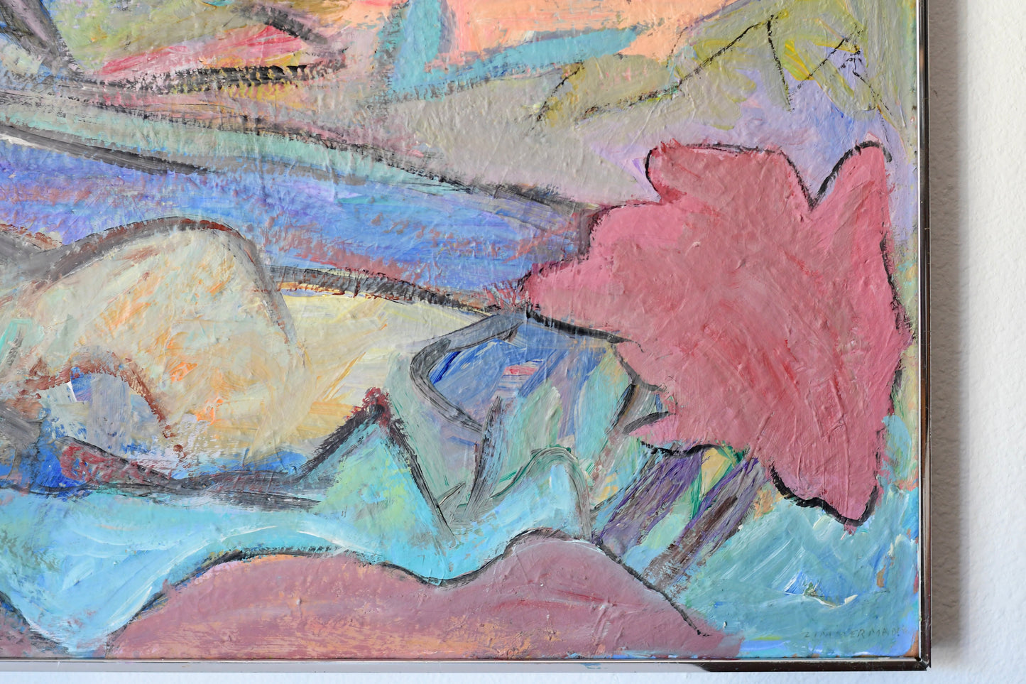 Original Abstract Mid Century Landscape Painting Signed Zimmerman