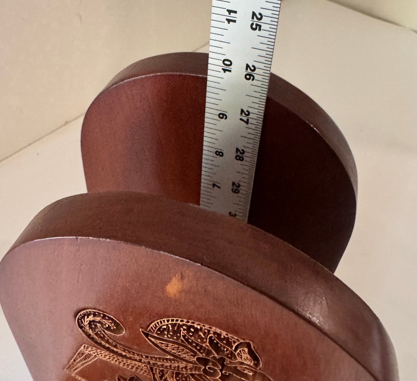 Vintage Indonesian Teak Bookends With Copper Batik Stamp Inlay