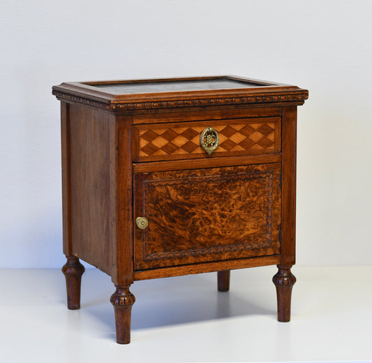 Antique French Louis XVI Petite Walnut & Marble Nightstand Side