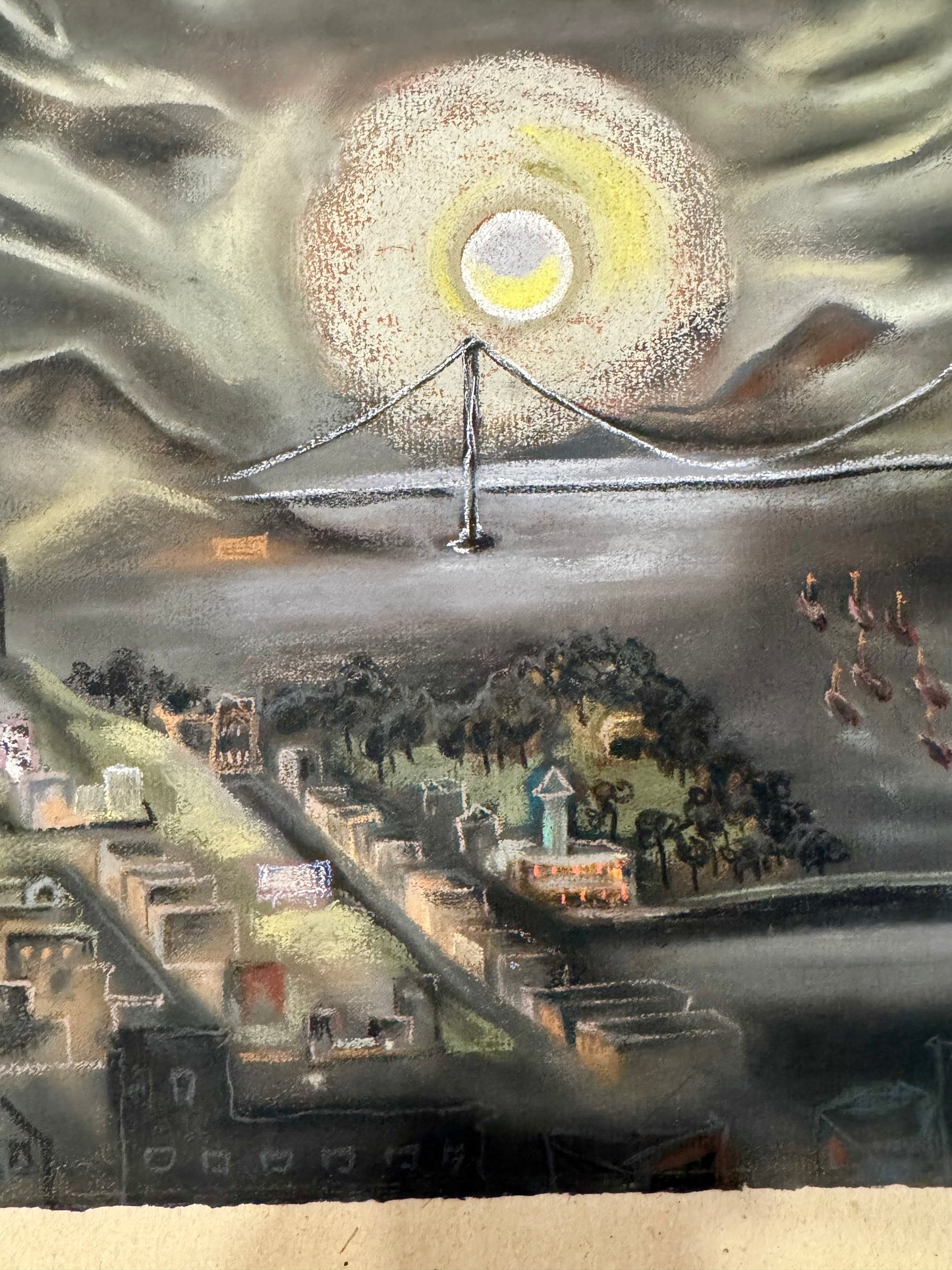Original Marion Osborn Cunningham Pastel Painting Of San Francisco Bay