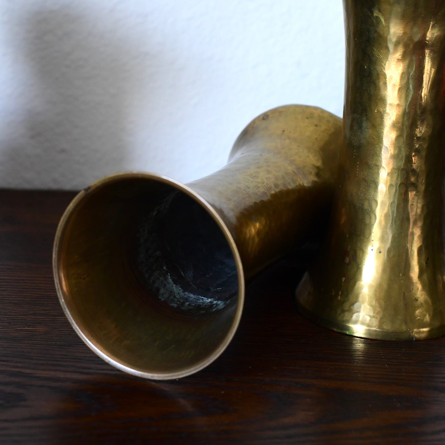 Pair Of Russian Hand hammered Brass Trumpet Vases Early 19th Century
