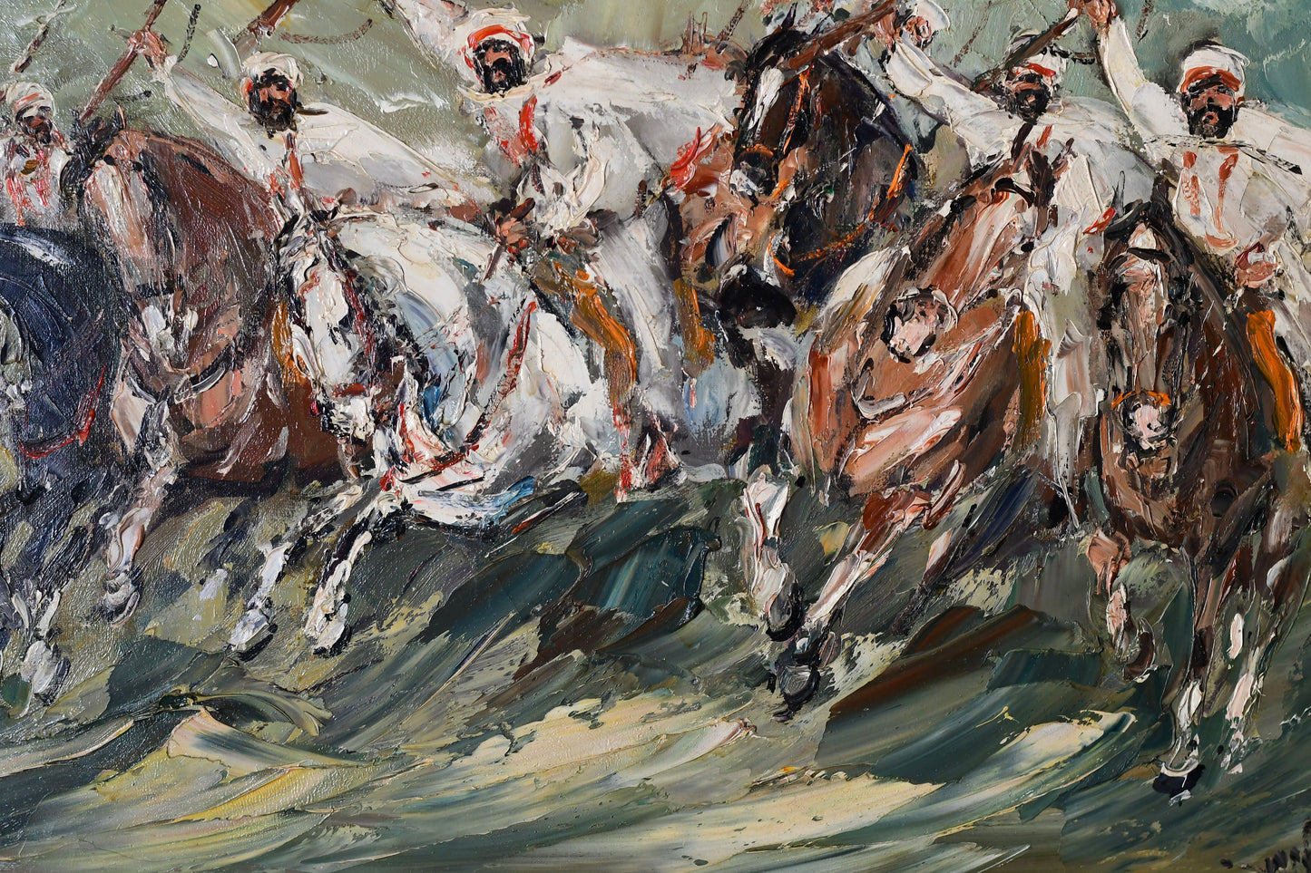 Original Walter Prescher Van Ed Oil Painting "Rider Games near Tetouan"