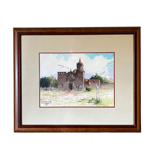 Original Lorenzo Castaneda Texas Mission Original Water Color Painting
