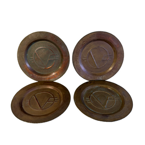 Vintage Set Of 4 Art & Crafts Hand Hammered Copper Charger Plate 11.75” Diameter
