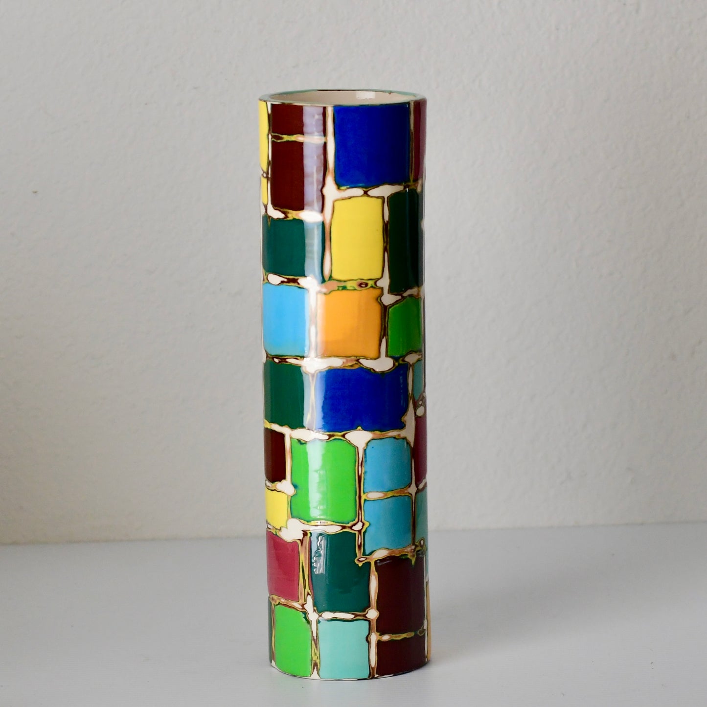 Beautiful Handmade Studio Pottery Multi Colored Vase Signed Breaux 1992
