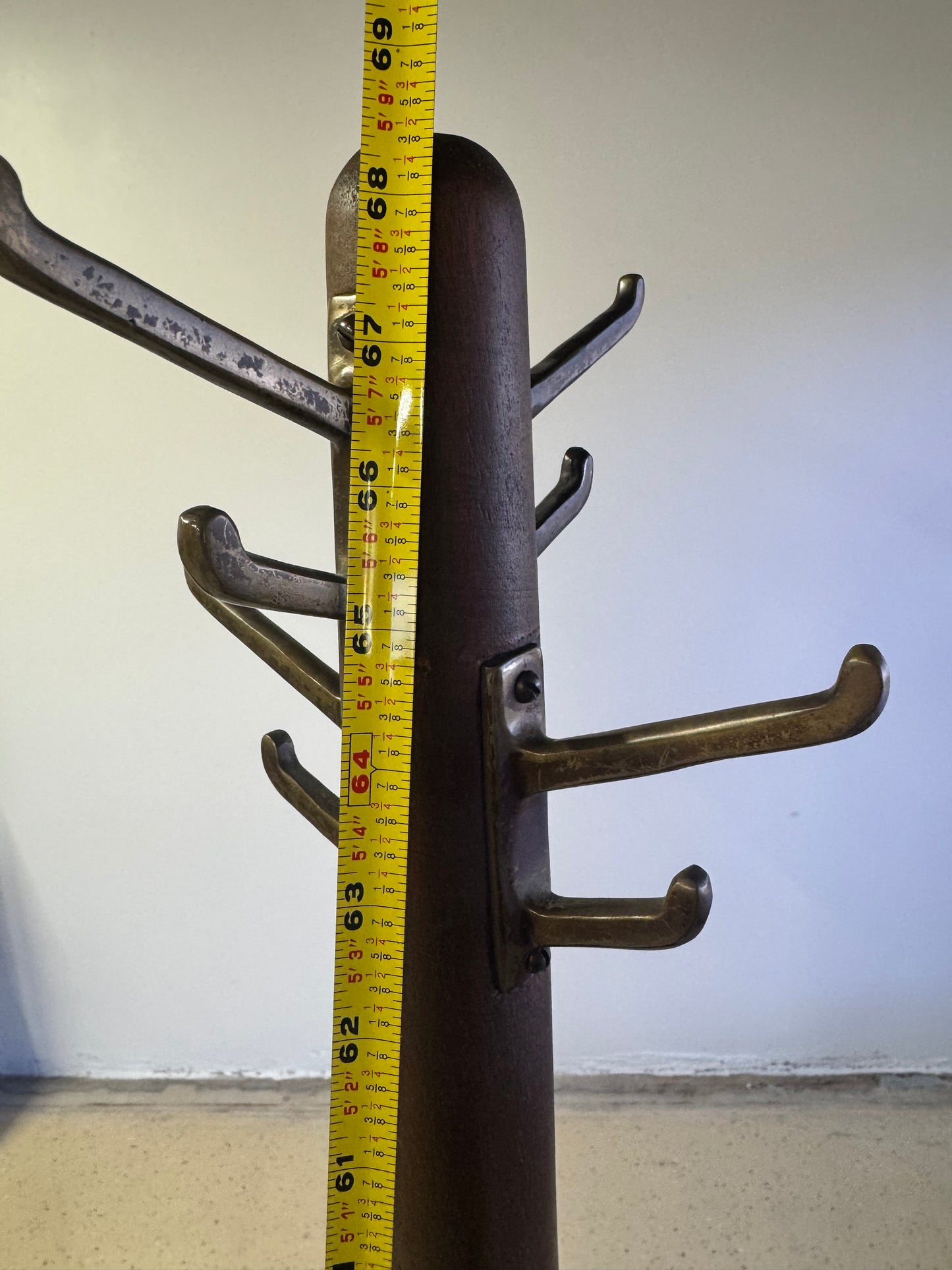 Vintage Art Deco Mahogany Coat Rack Stand 68” Tall