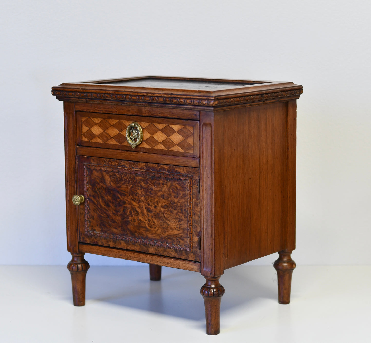 Antique French Louis XVI Petite Walnut & Marble Nightstand Side