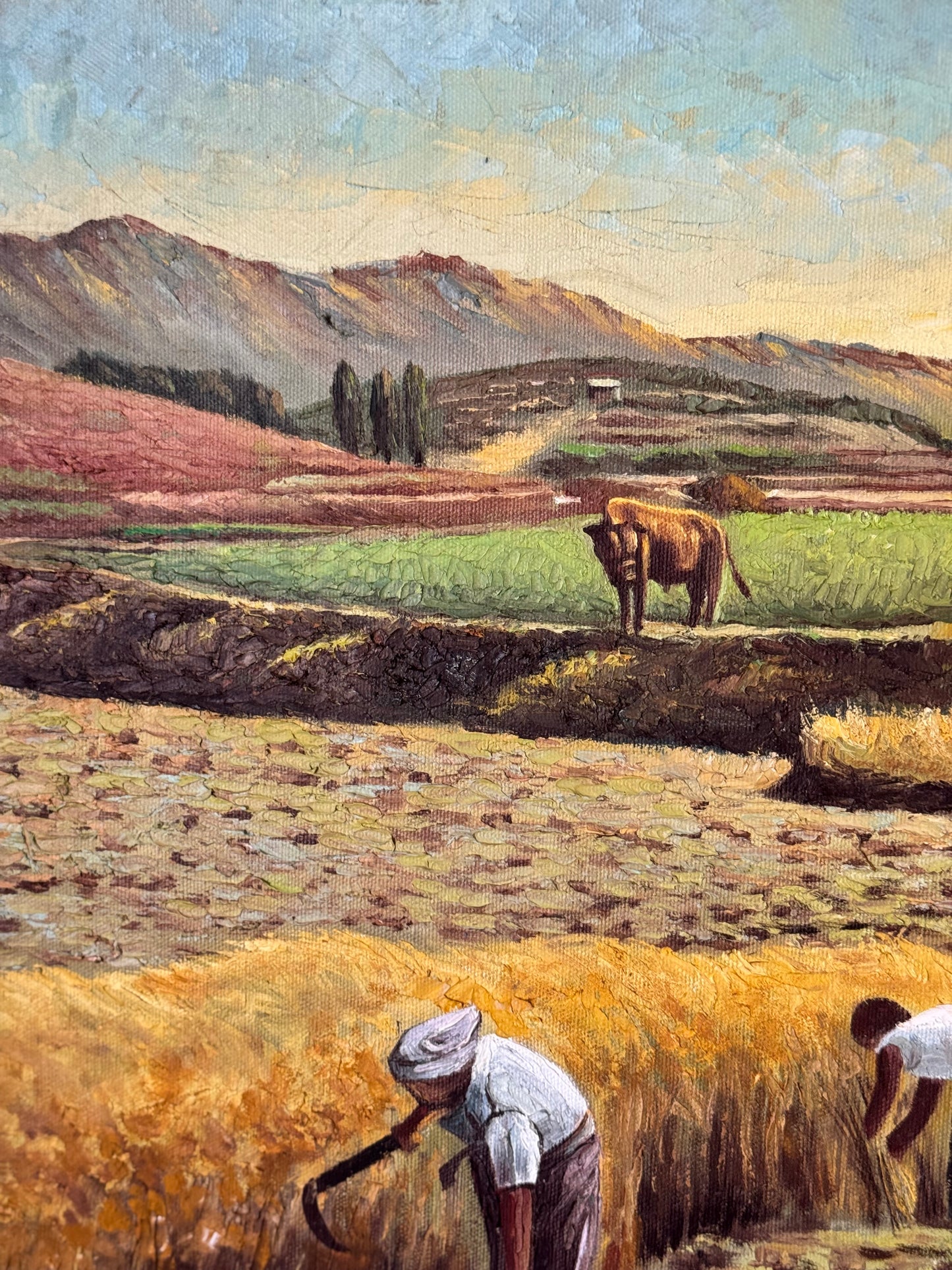 Original Harvesting Oil Painting Signed P. Sunet