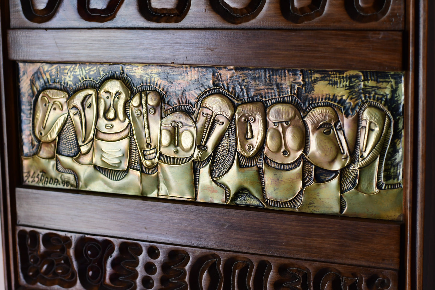 Vintage Post Modern Handcarved Wall Art Signed Estrada 1995