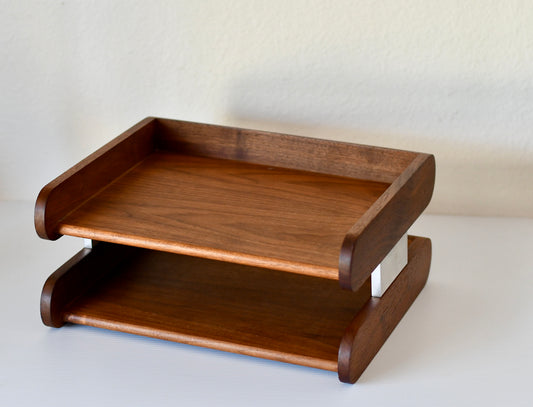 Vintage MCM Peter Pepper Products Teak Letter Paper 2 Tier Mail Sorter