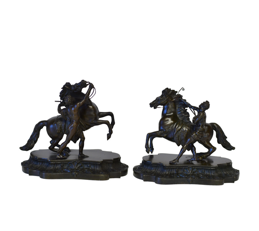 Vntg Pair Of Bronze Sculptures Horse Of Marly After Guillaume Coustou Bookends
