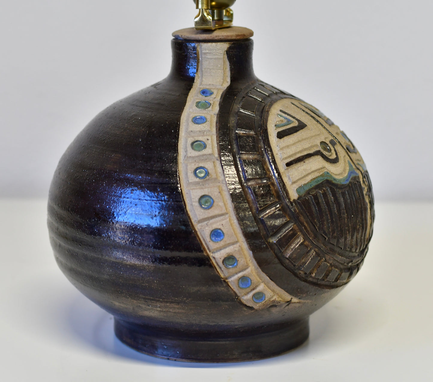 Vintage Mid Century Ceramic Art Pottery Lamp Signed Cervantes Mexico