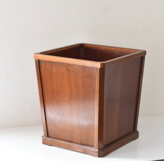 Vtg Mid Century NUCRAFT Walnut Wood Office Waste Basket Trash Can Michigan