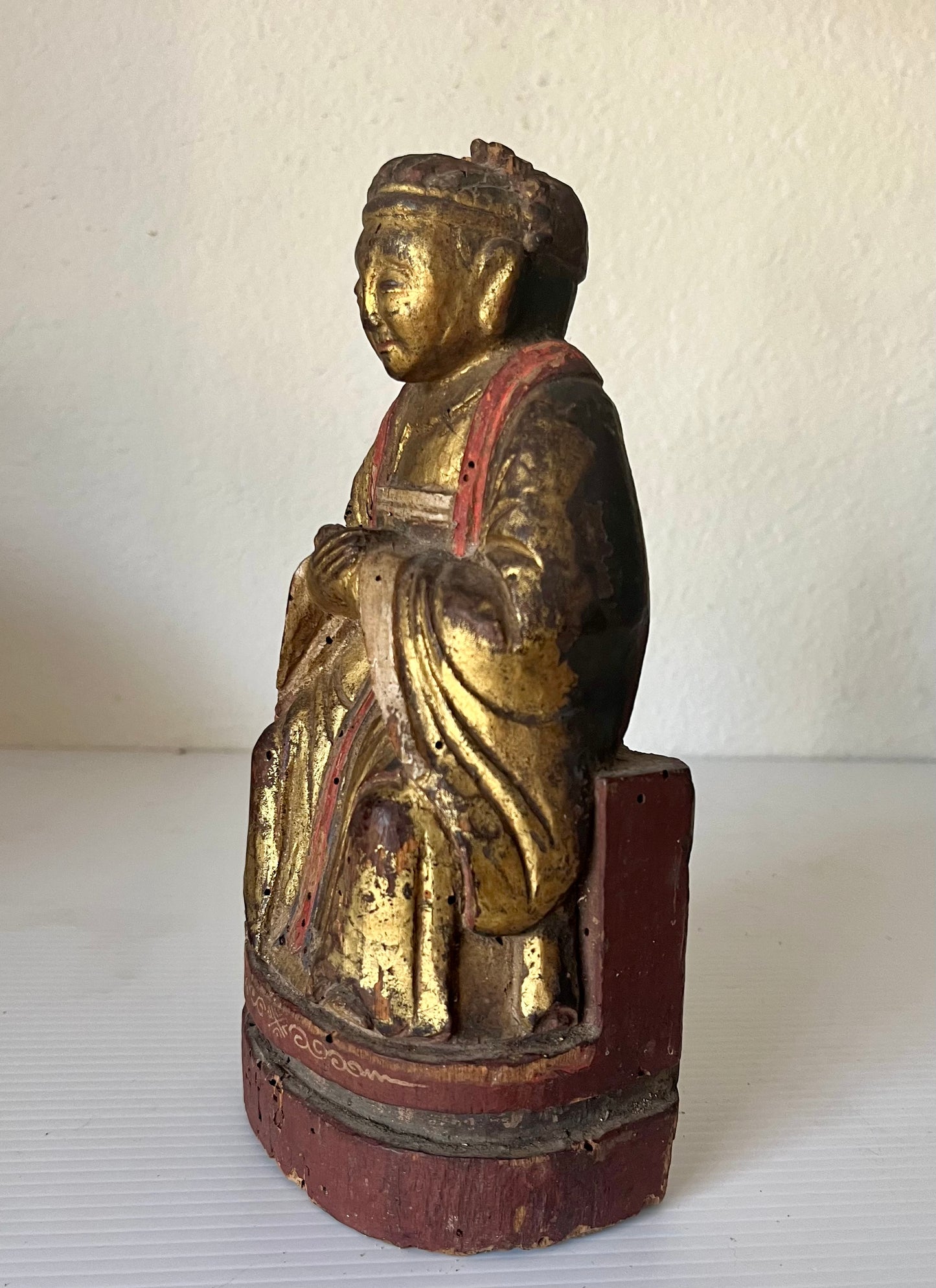 Antique Chinese Gold Gilt Wood Wiseman Alter Sculpture 8.5” Tall