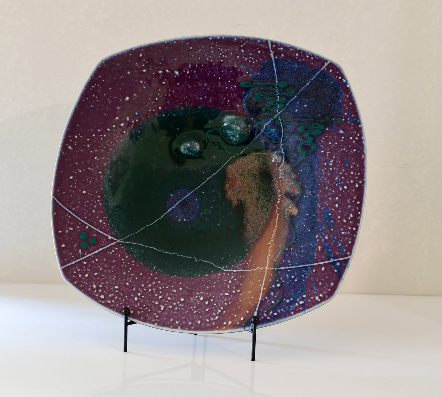 Vintage Handmade Studio Pottery Art Platter Plate Signed 15” Square