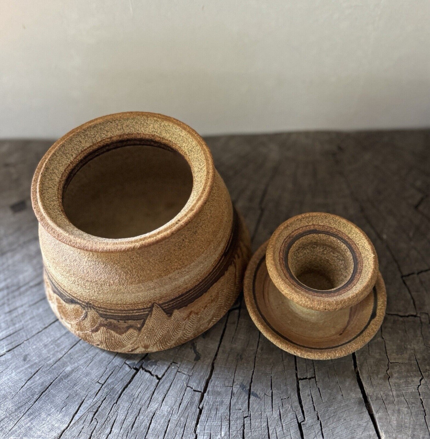 Vintage Art Studio Pottery Handmade Incised Jar With Lid