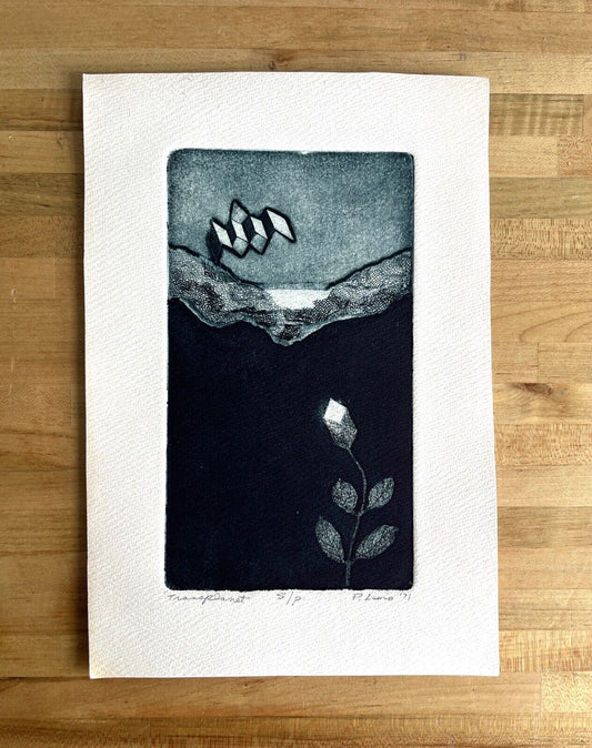 Abstract Modernist Etching by P. Lewis 1971