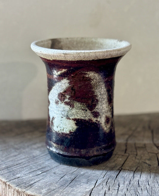Vintage Handmade Stoneware Studio Pottery Flared Mouth Vase Signed