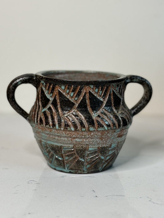 Vintage Incised Vase Studio Pottery Signed Wynona
