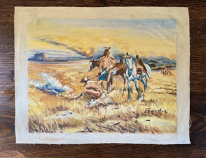 Vintage Inspired by CM Russell “Blackfeet Burning Crow Buffalo Range” Painting