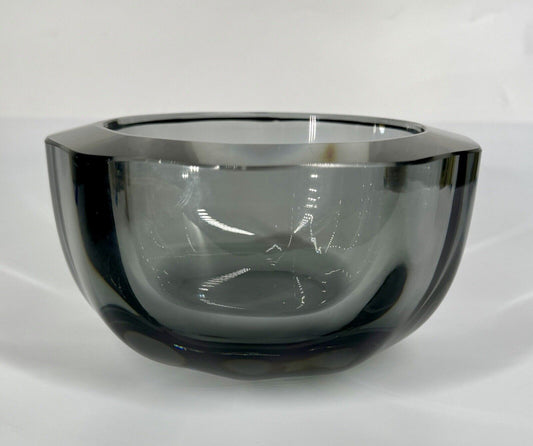Vintage Mid Century Modern Strombergshyttan Grey Crystal Decagon Bowl Sweden