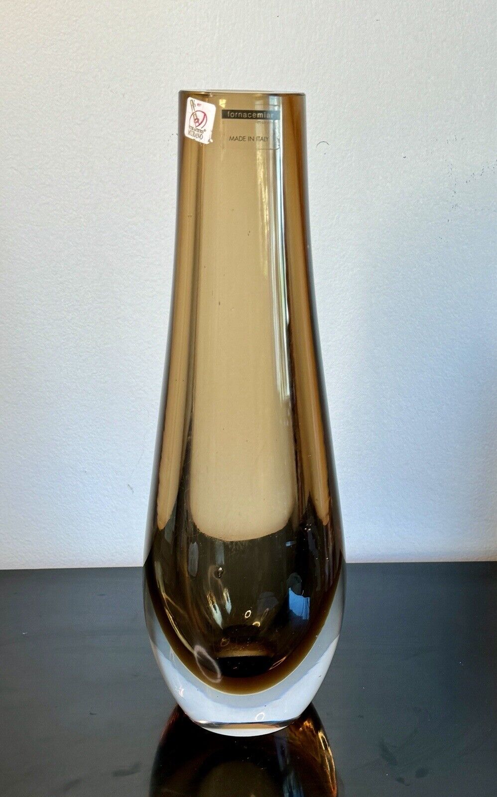 Fornace Miam Murano Amber Blown Art Glass Vase Italy
