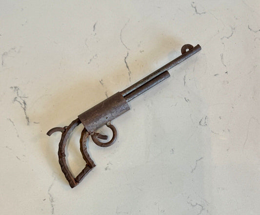 Primitive Scrap Metal Art Gun Pistol Sculpture, Welded, Handmade