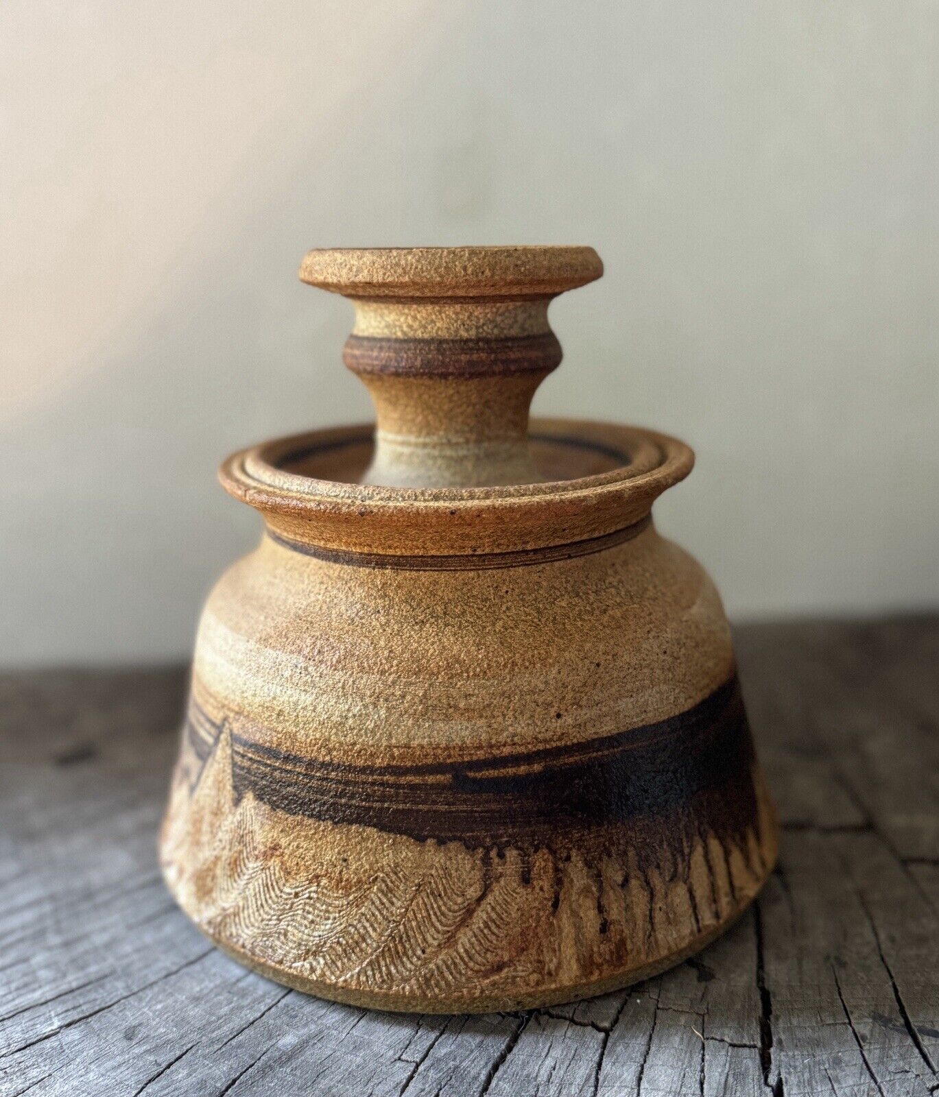 Vintage Art Studio Pottery Handmade Incised Jar With Lid