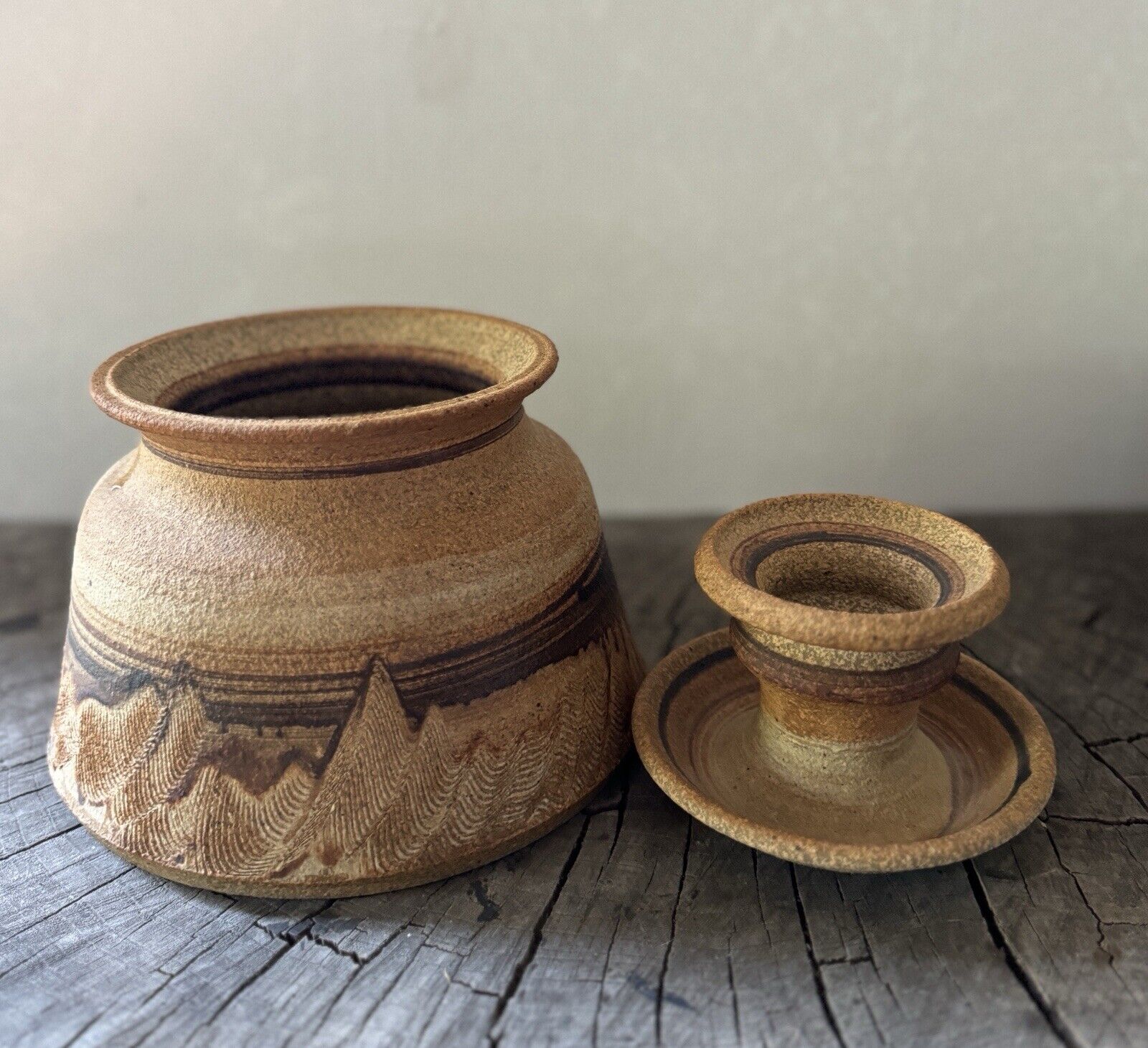 Vintage Art Studio Pottery Handmade Incised Jar With Lid