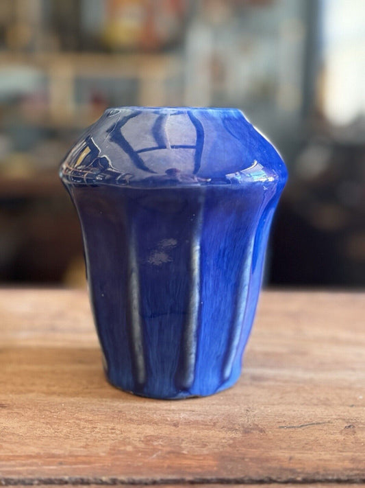 Antique French Blue Glazed Pottery Vase