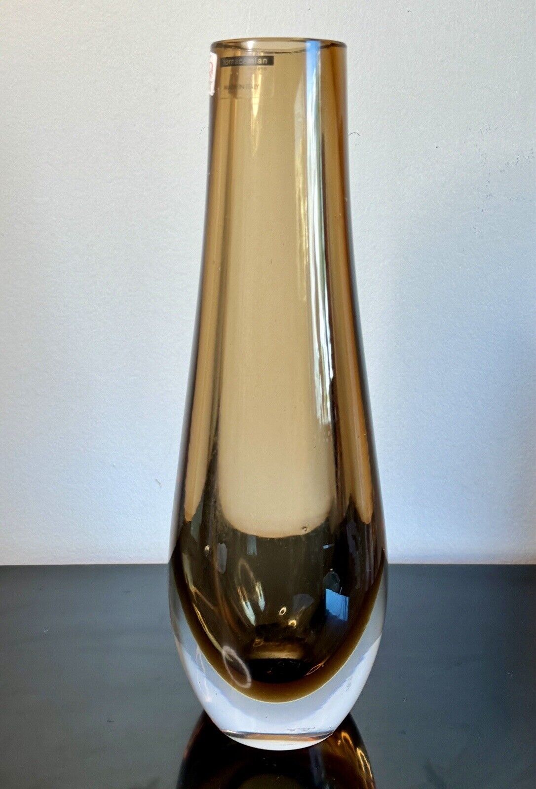 Fornace Miam Murano Amber Blown Art Glass Vase Italy