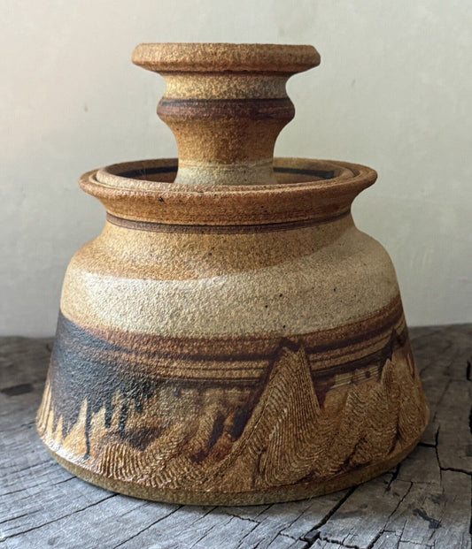 Vintage Art Studio Pottery Handmade Incised Jar With Lid