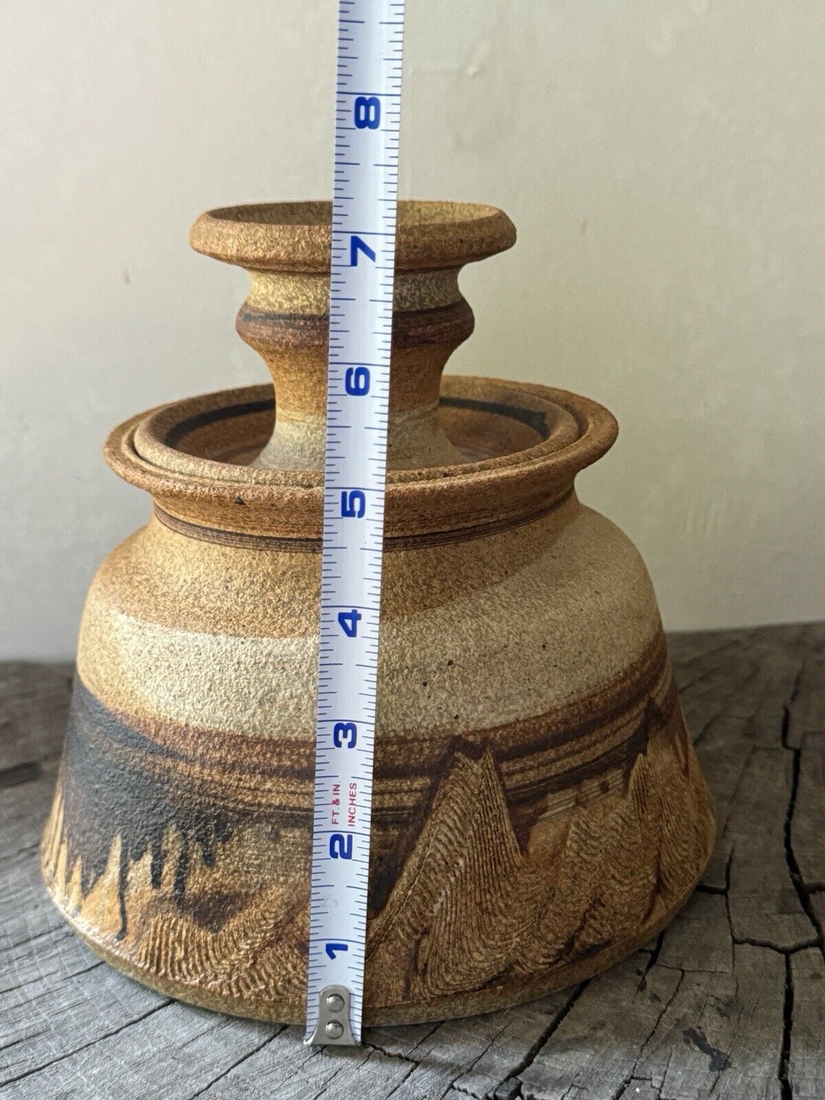 Vintage Art Studio Pottery Handmade Incised Jar With Lid