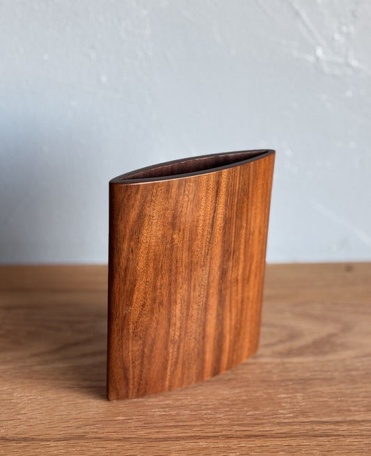 Vintage Masterfully Handmade Solid Teak Mid Century Modern Vase