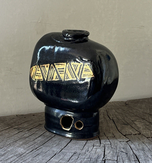 Vintage Ikebana Japanese Handmade Signed Vase Ceramic Modernist Textured MCM