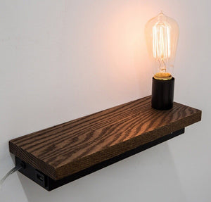 House of Troy Bunk Wall Lamp in Black with Stained Oak Shelf Lamp