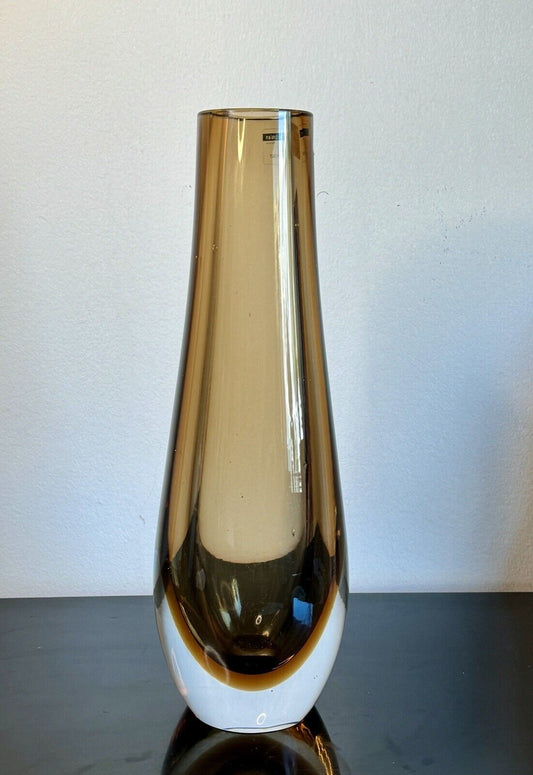 Fornace Miam Murano Amber Blown Art Glass Vase Italy