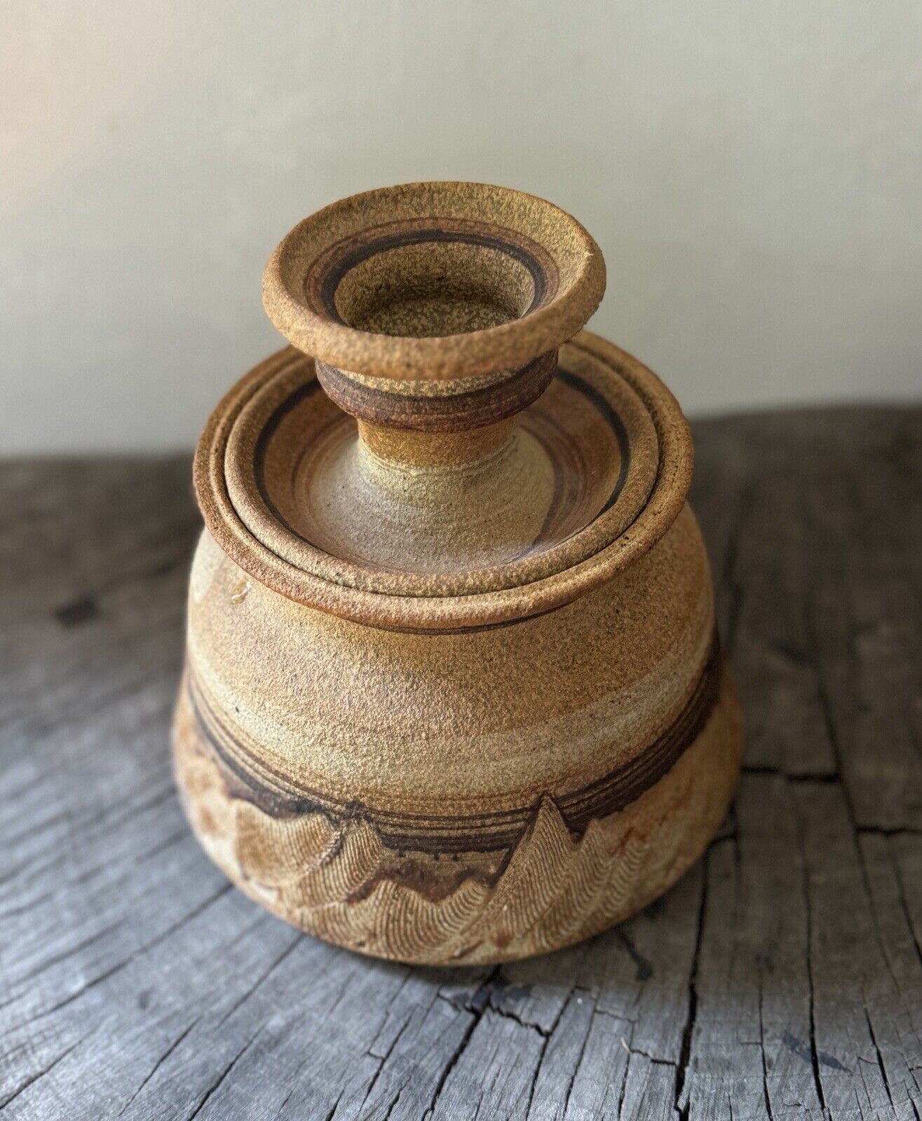 Vintage Art Studio Pottery Handmade Incised Jar With Lid