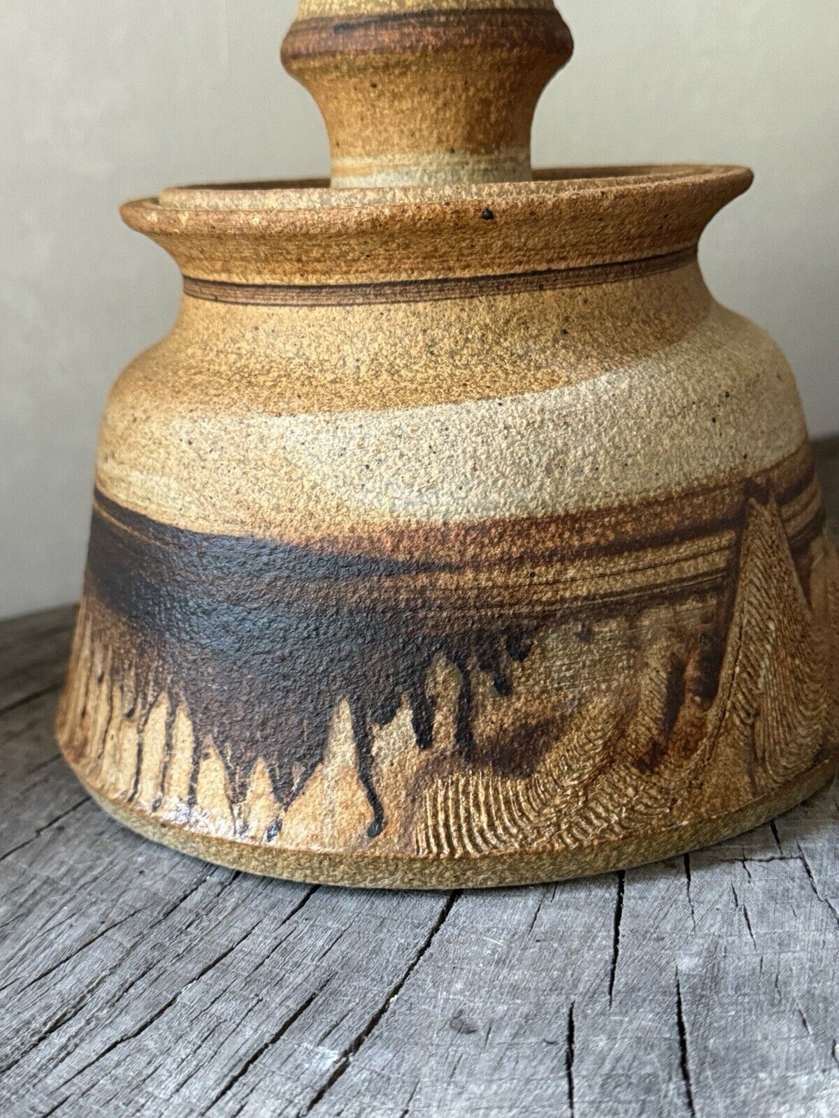 Vintage Art Studio Pottery Handmade Incised Jar With Lid