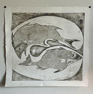 Fish Embossed Etching Wall Art on Paper Signed MC07
