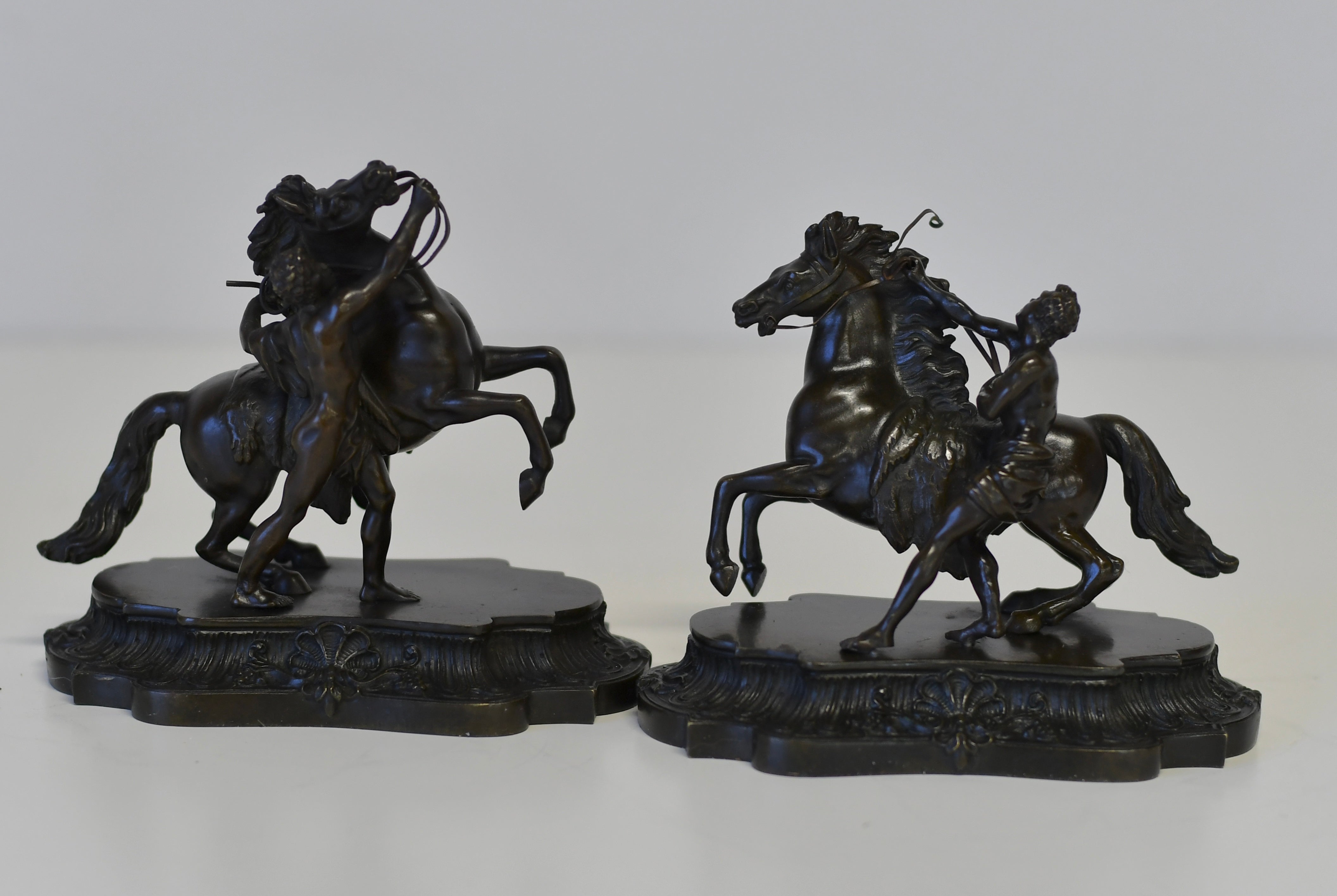 Vntg Pair Of Bronze Sculptures Horse Of Marly After Guillaume