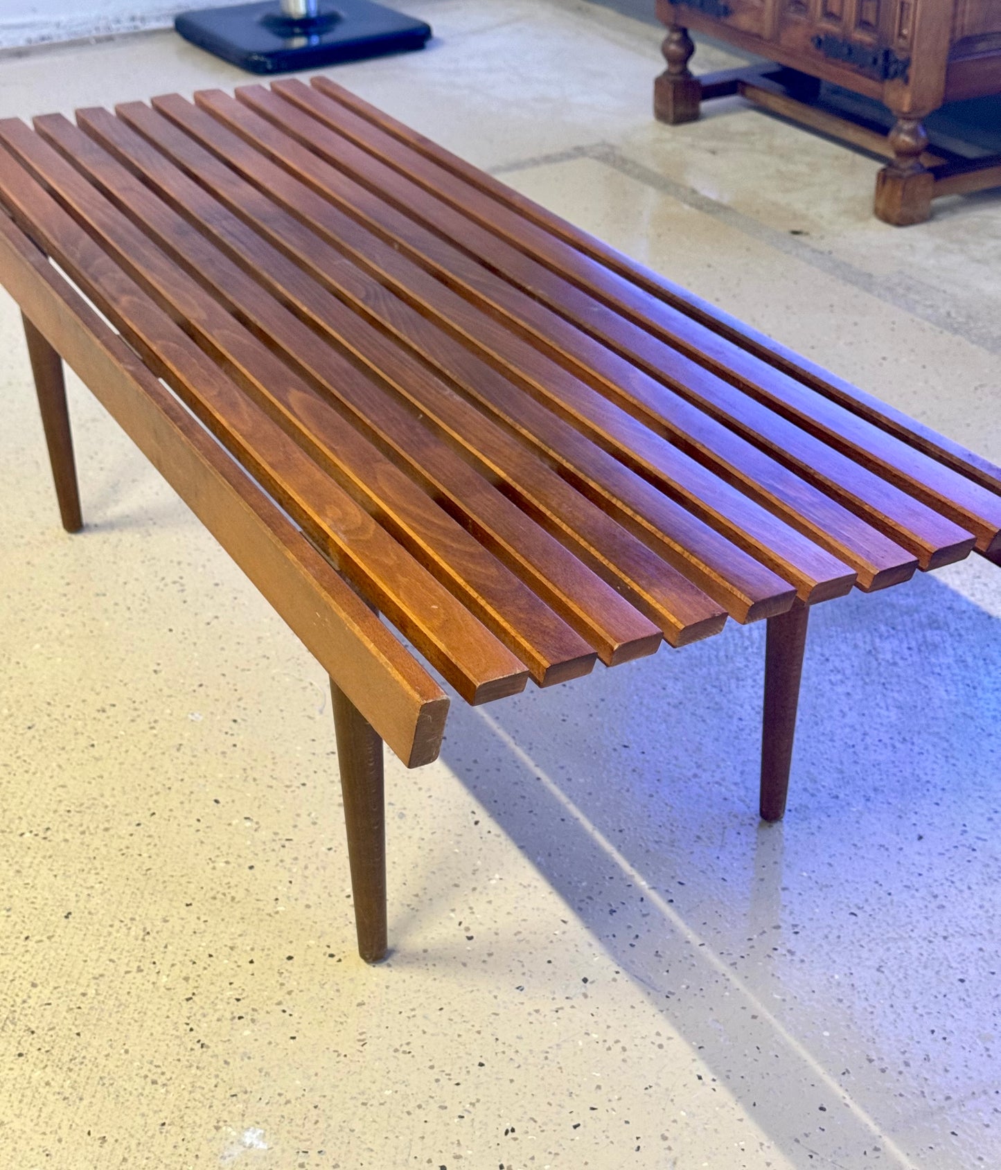 Vintage Mid Century Modern Slat Bench Coffee Table